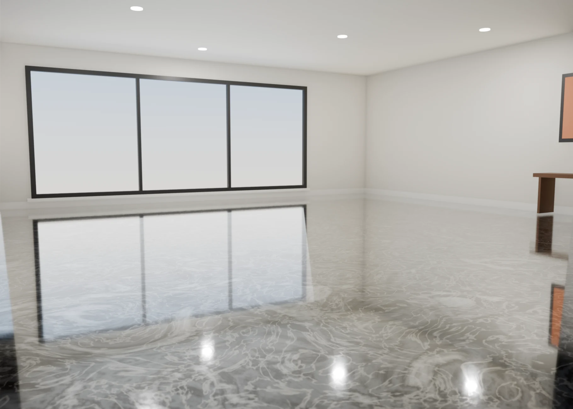 Mercury metallic epoxy floor in a family room